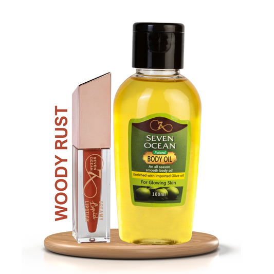 Seven Ocean Woody Rust Lipstick + Natural Body Oil (100 ML) Combo