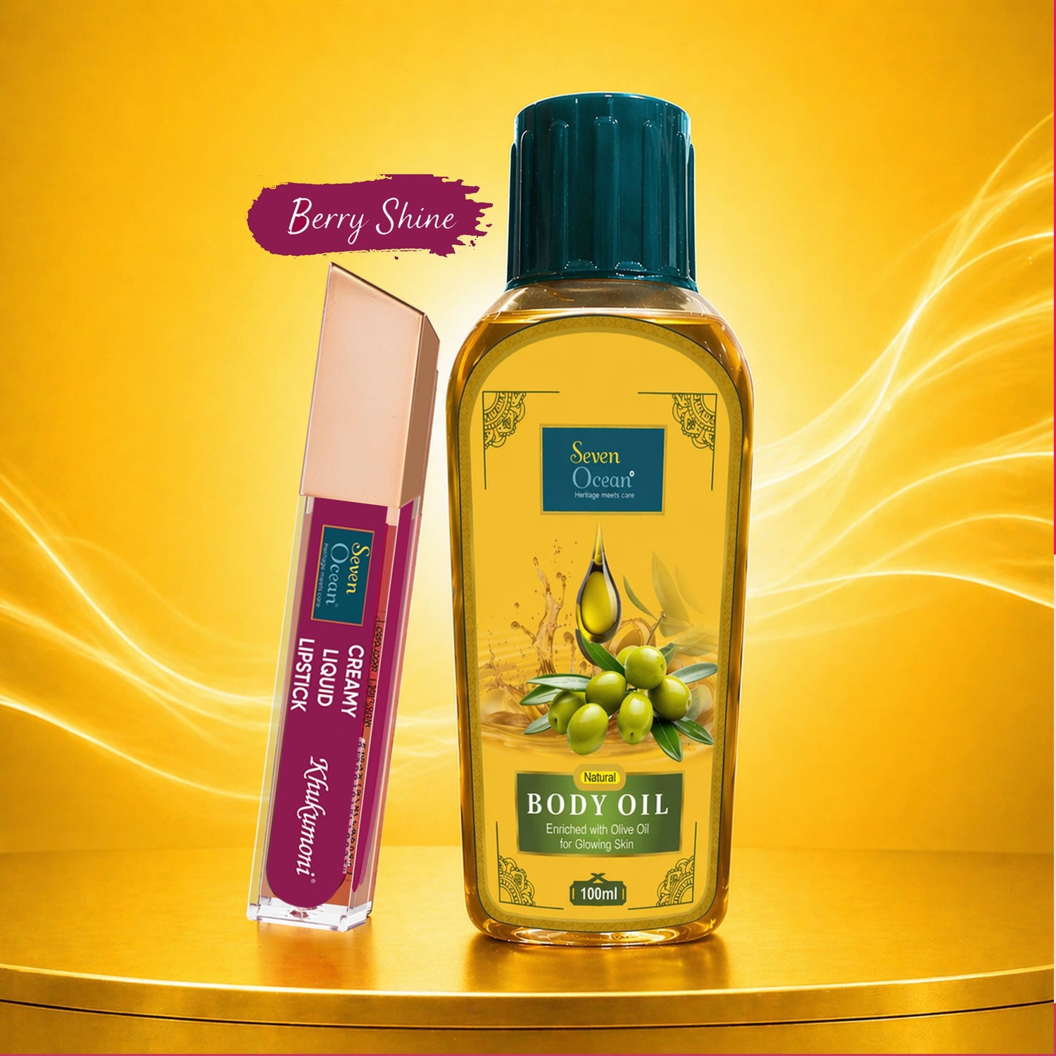 Seven Ocean Berry Shine Lipstick + Natural Body Oil (200 ml) Combo