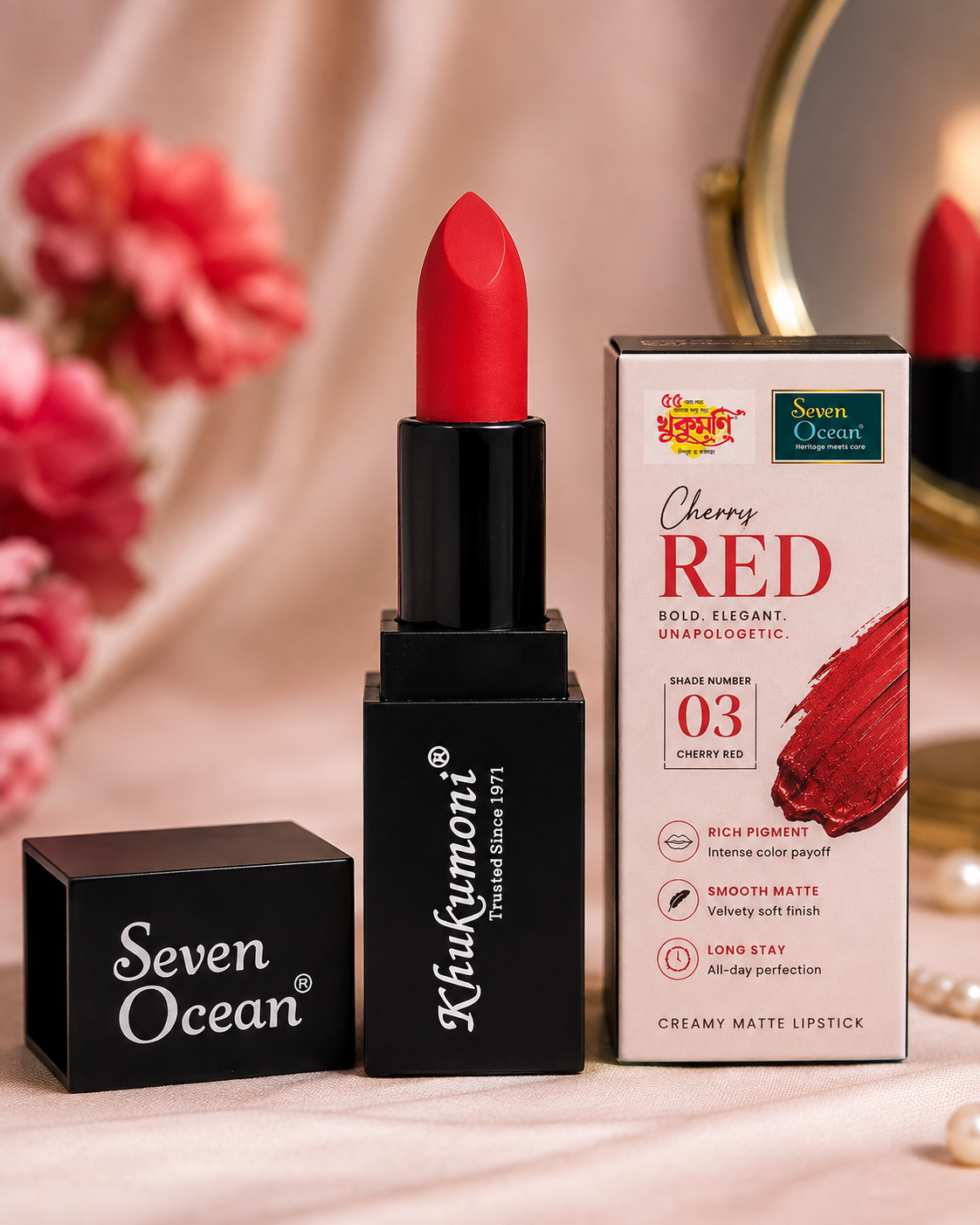Khukumoni Seven Ocean Creamy Cherry Red Bullet Lipstick - 03