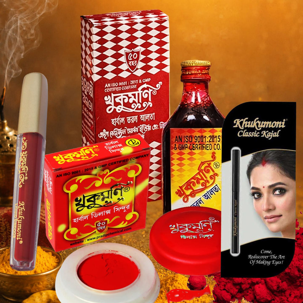 Traditional Beauty Combo – Herbal Alta [100ml]+ Delux Red Sindoor+ Premium Liquid Maroon Sindoor+ Classic Kajal