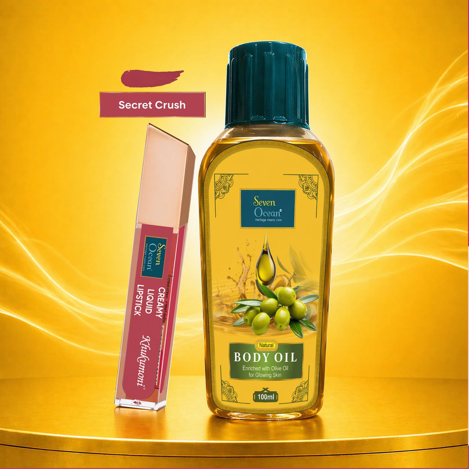 Seven Ocean Secret Crush Lipstick With Seven Ocean Natural Body Oil 200ml (Pack Of 2 Combo)