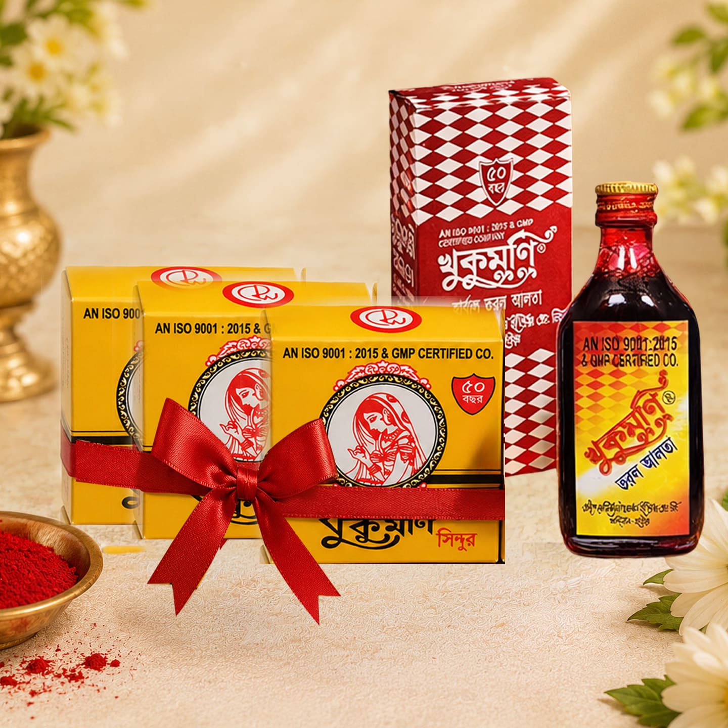 Traditional Duo Combo – Special Red Dust Sindoor (3 Pcs.) + 100ml Herbal Alta