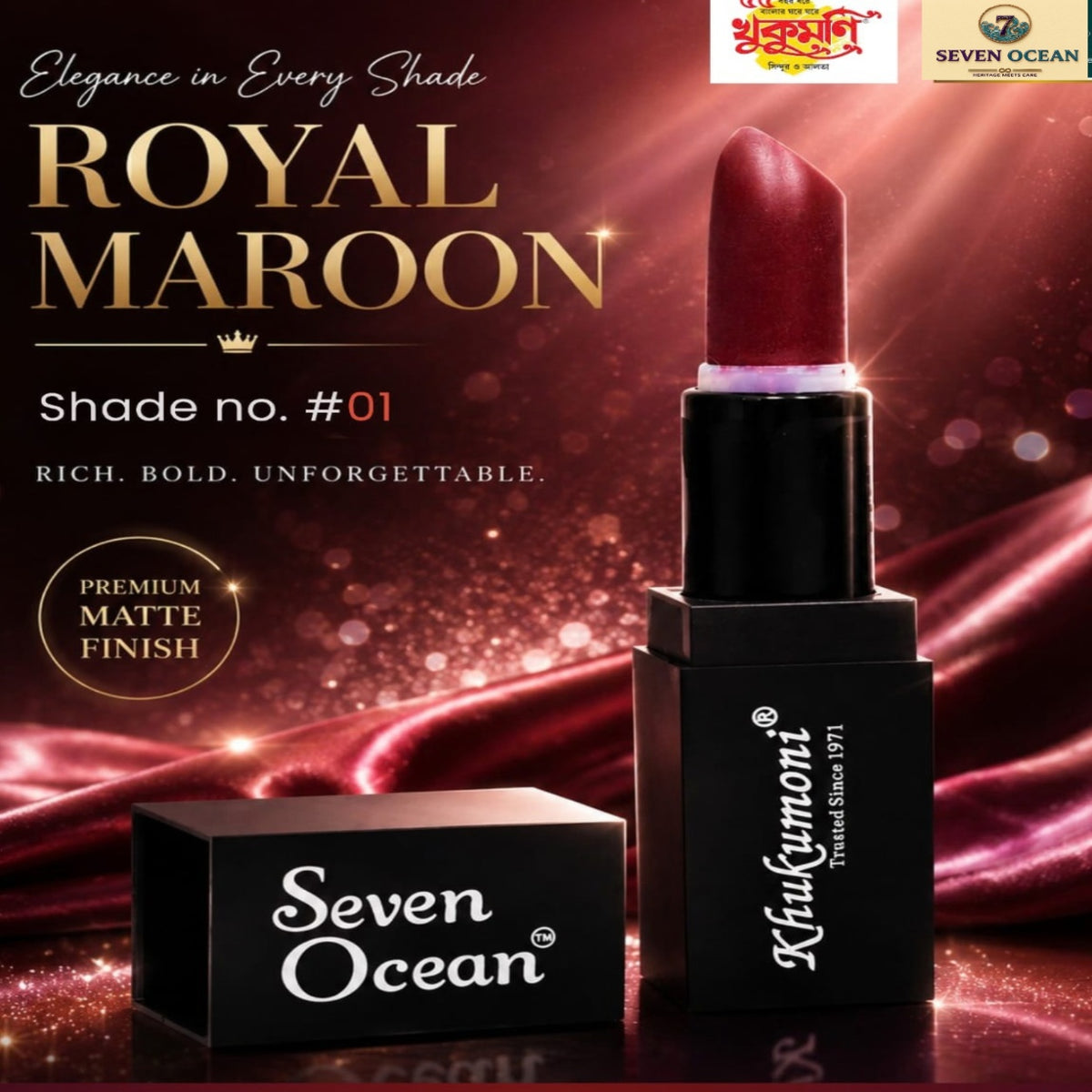 Khukumoni Seven Ocean Creamy Royal Maroon Bullet Lipstick - 01