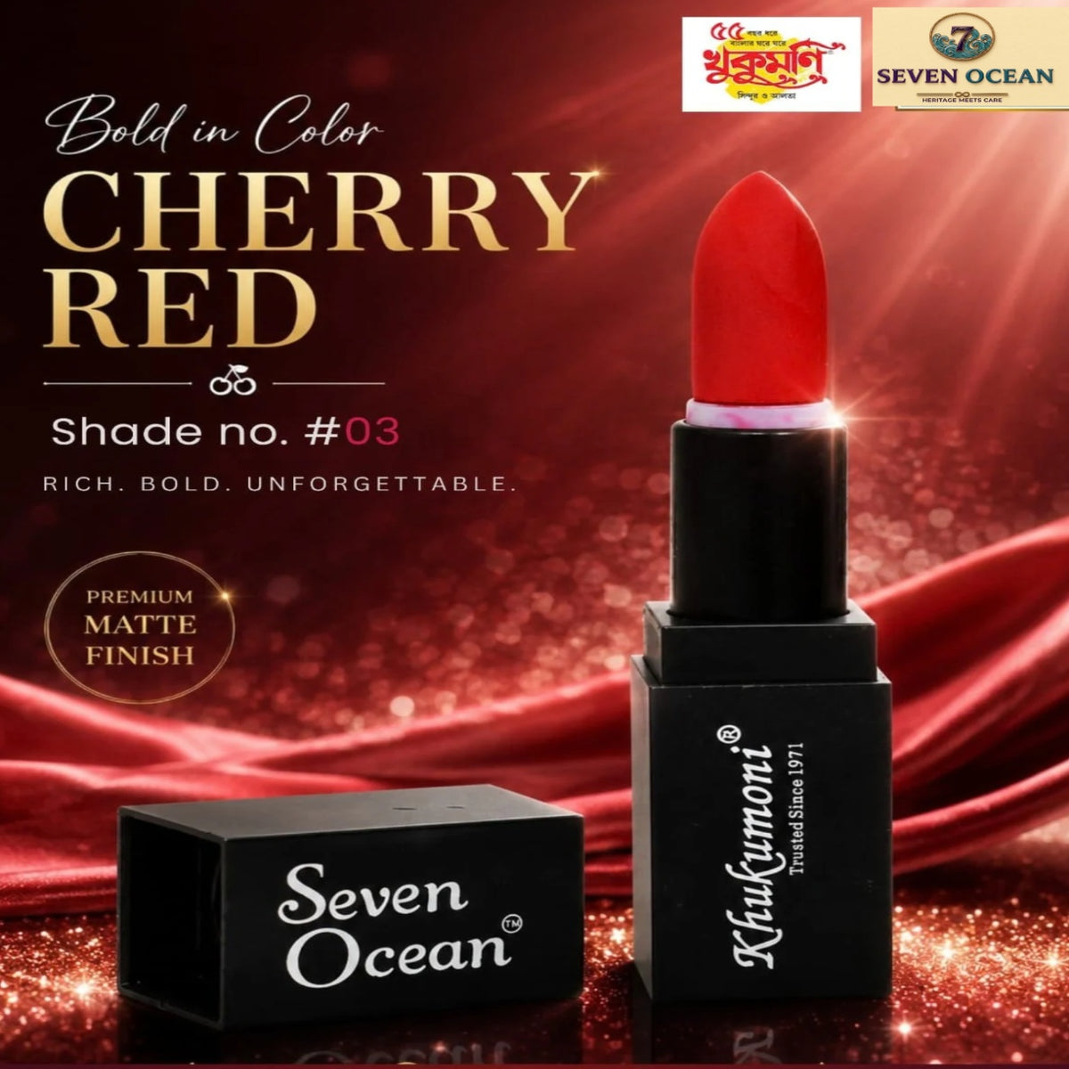 Khukumoni Seven Ocean Creamy Cherry Red Bullet Lipstick - 03