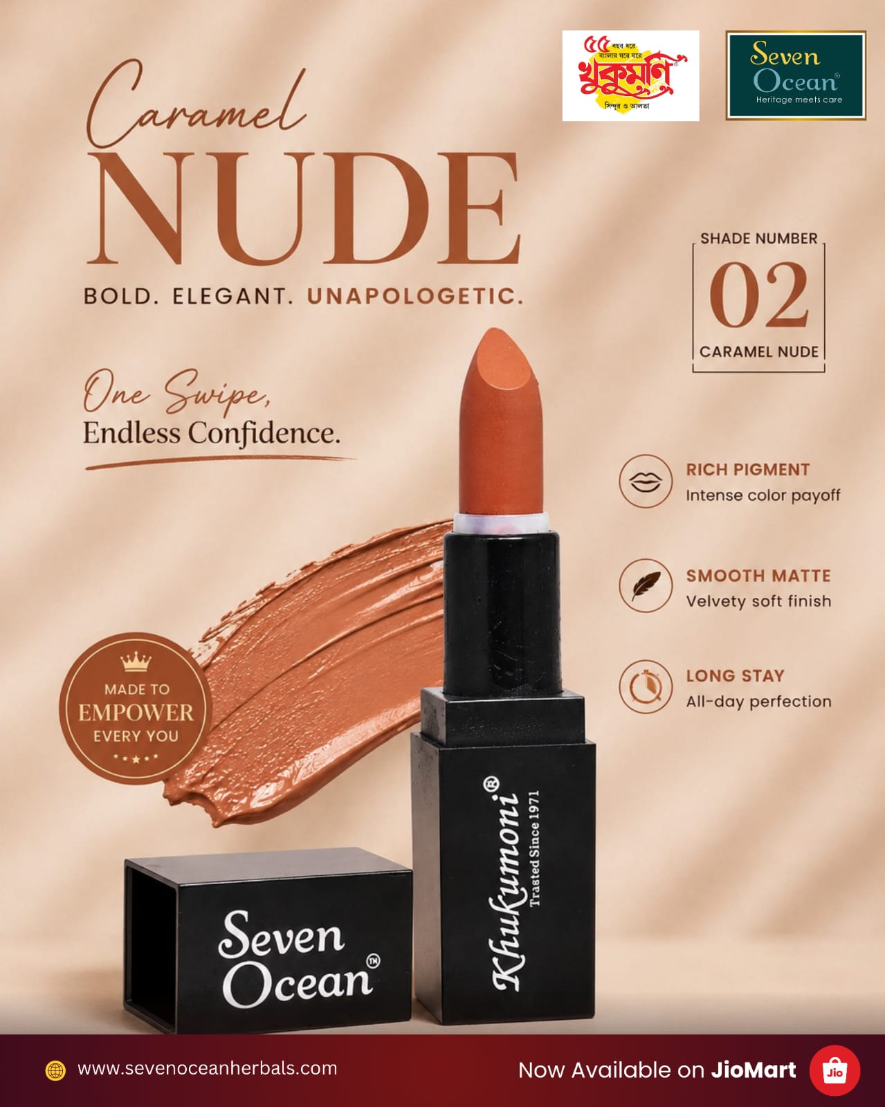Khukumoni Seven Ocean Creamy Caramel Nude Bullet Lipstick - 02