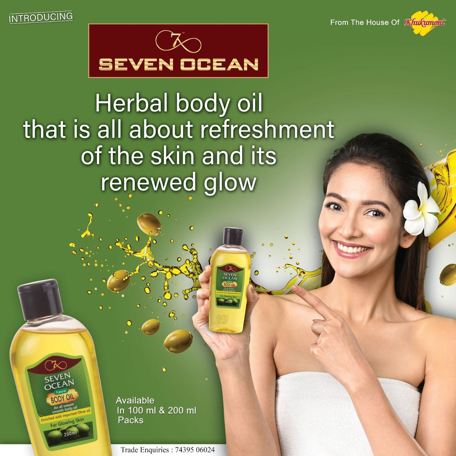 Seven Ocean Natural Body Oil (Enriched with Olive Oil, Haldi, Neem and Other Natural Ingredients) - 200ml+200ml Combo