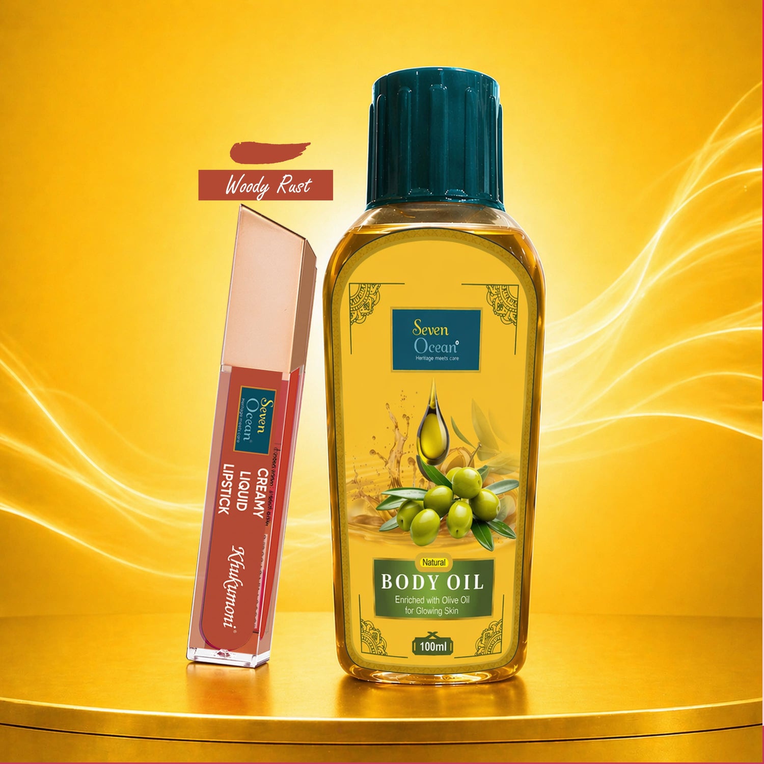 Seven Ocean Woody Rust Lipstick + Natural Body Oil (100 ml) Combo